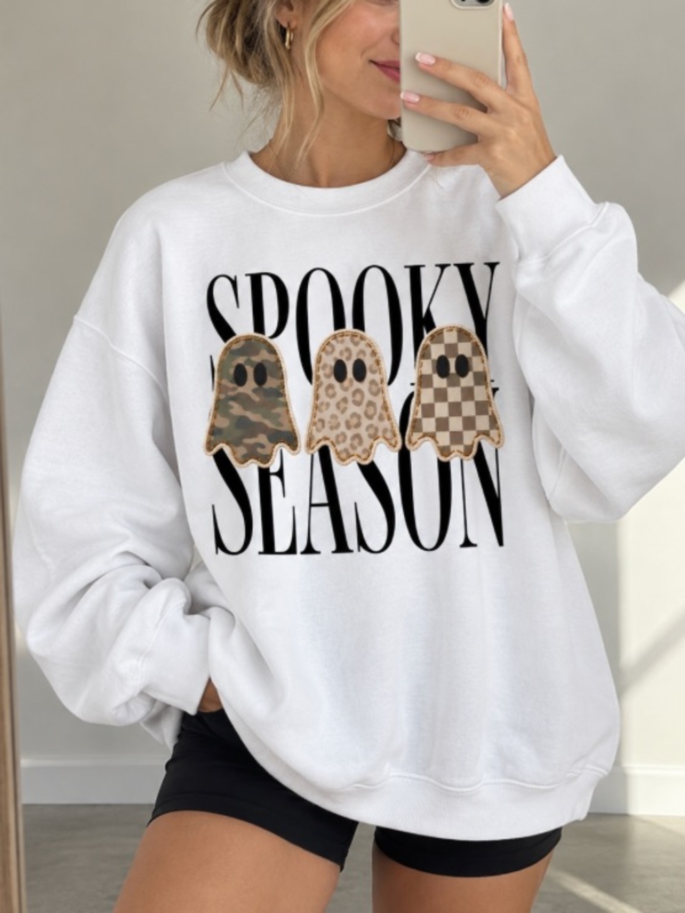 Spooky Season Sweatshirt, Leopard Ghost Sweatshirt, Camo Ghost Sweatshirt